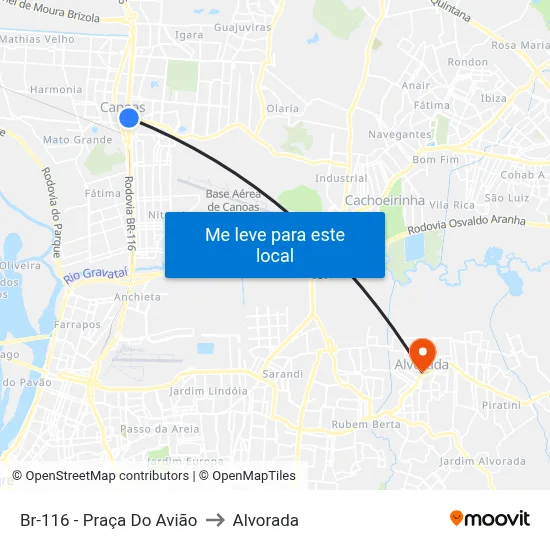 Br-116 - Praça Do Avião to Alvorada map