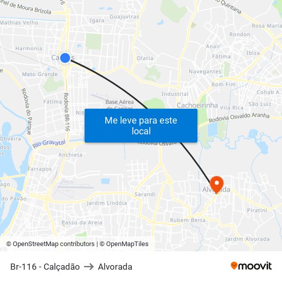 Br-116 - Calçadão to Alvorada map