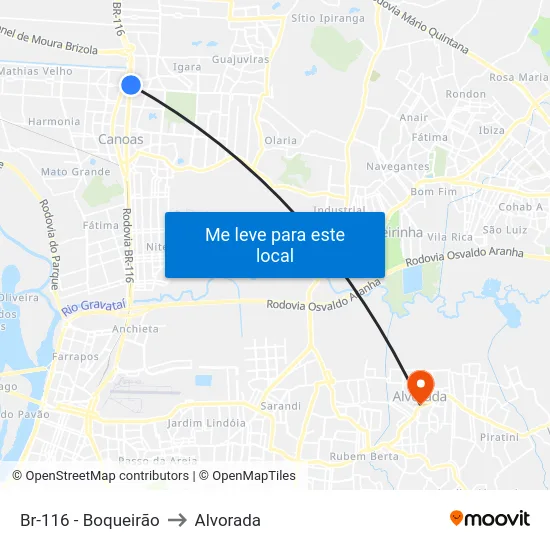 Br-116 - Boqueirão to Alvorada map