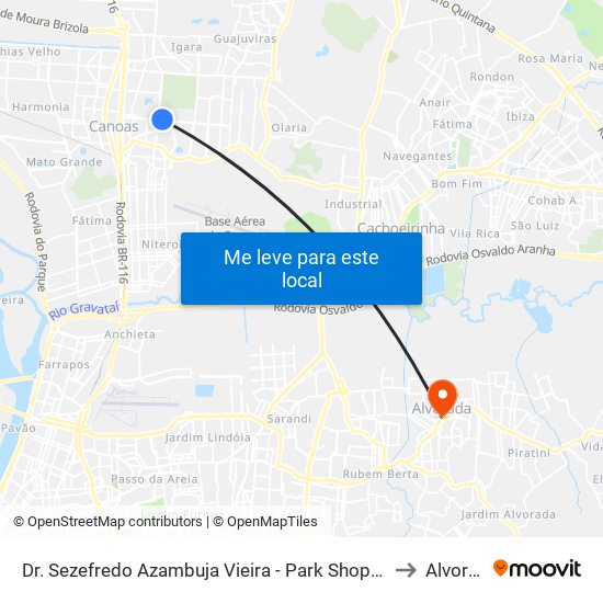 Dr. Sezefredo Azambuja Vieira - Park Shopping Canoas to Alvorada map