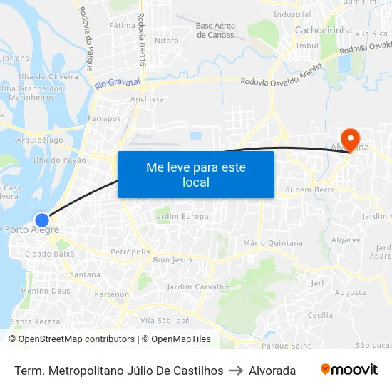 Term. Metropolitano Júlio De Castilhos to Alvorada map