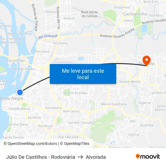 Júlio De Castilhos - Rodoviária to Alvorada map