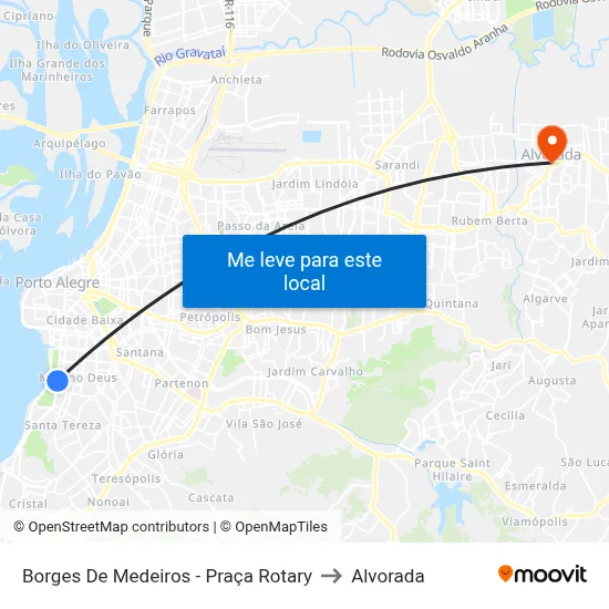 Borges De Medeiros - Praça Rotary to Alvorada map