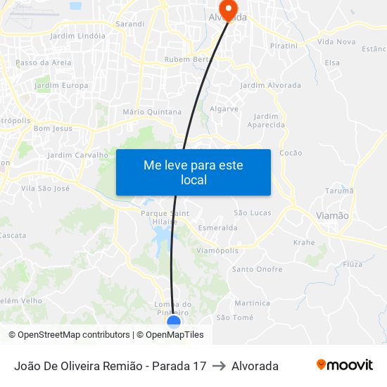 João De Oliveira Remião - Parada 17 to Alvorada map