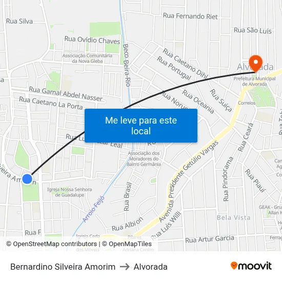 Bernardino Silveira Amorim to Alvorada map