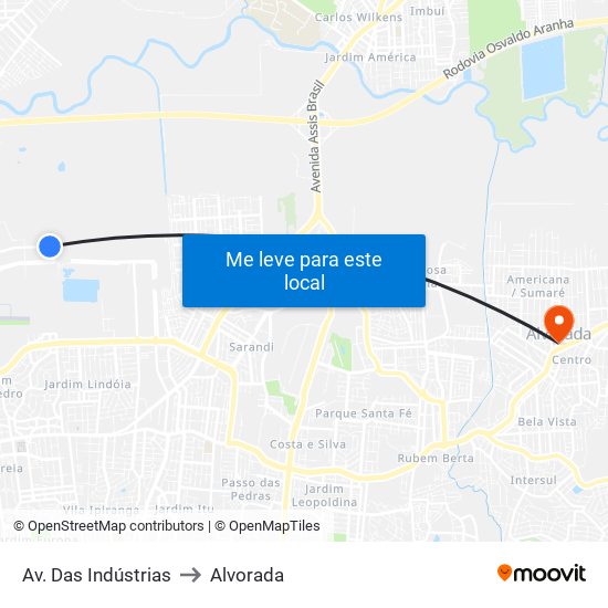 Av. Das Indústrias to Alvorada map