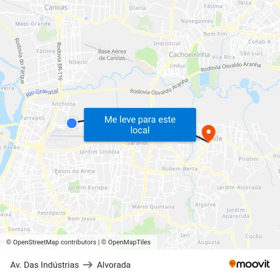 Av. Das Indústrias to Alvorada map