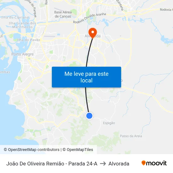 João De Oliveira Remião - Parada 24-A to Alvorada map