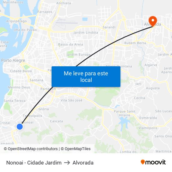 Nonoai - Cidade Jardim to Alvorada map