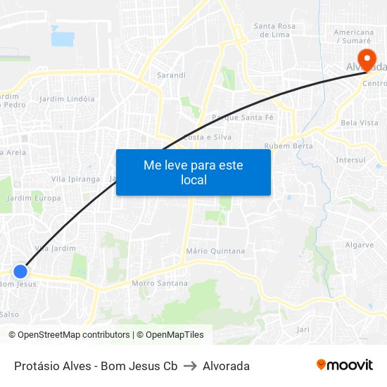 Protásio Alves - Bom Jesus Cb to Alvorada map