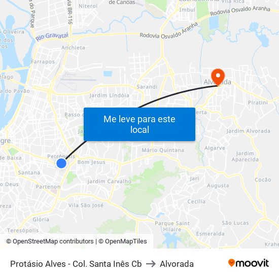 Protásio Alves - Col. Santa Inês Cb to Alvorada map