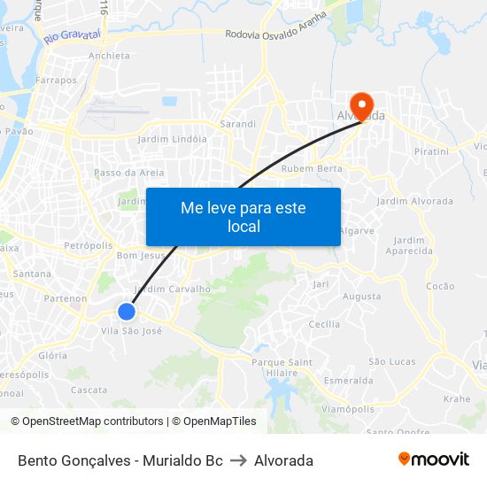 Bento Gonçalves - Murialdo Bc to Alvorada map