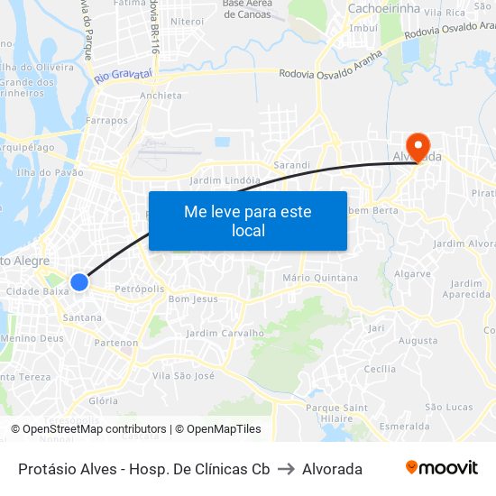 Protásio Alves - Hosp. De Clínicas Cb to Alvorada map