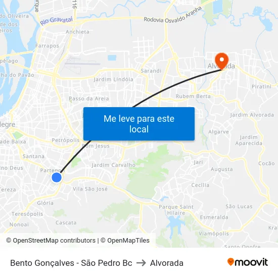 Bento Gonçalves - São Pedro Bc to Alvorada map