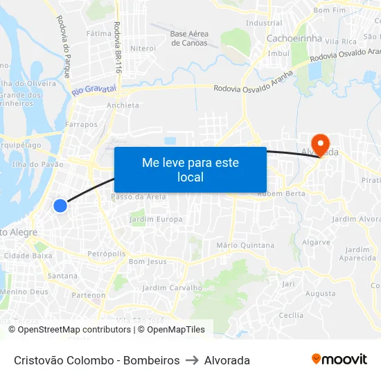 Cristovão Colombo - Bombeiros to Alvorada map