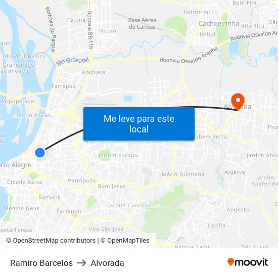 Ramiro Barcelos to Alvorada map