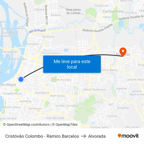 Cristóvão Colombo - Ramiro Barcelos to Alvorada map