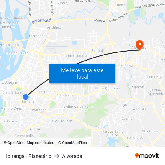 Ipiranga - Planetário to Alvorada map