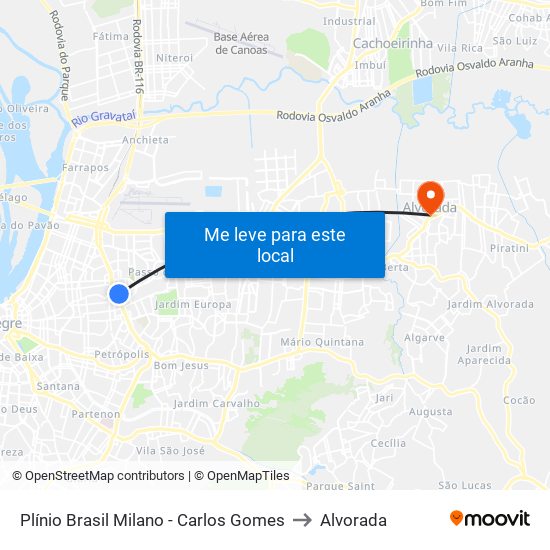 Plínio Brasil Milano - Carlos Gomes to Alvorada map