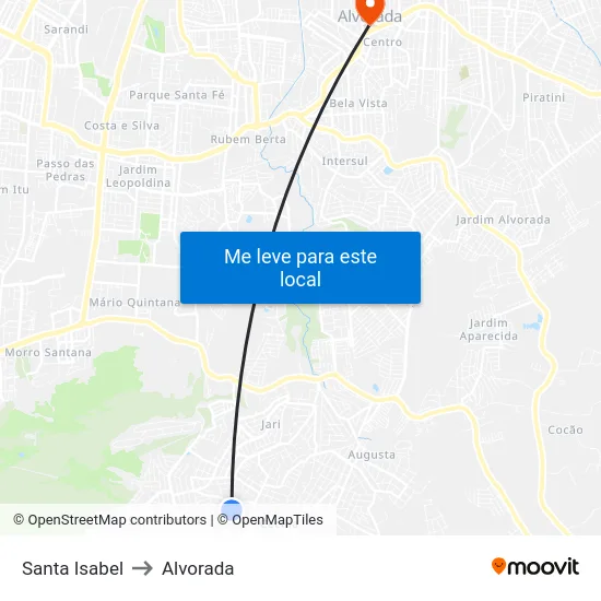 Santa Isabel to Alvorada map