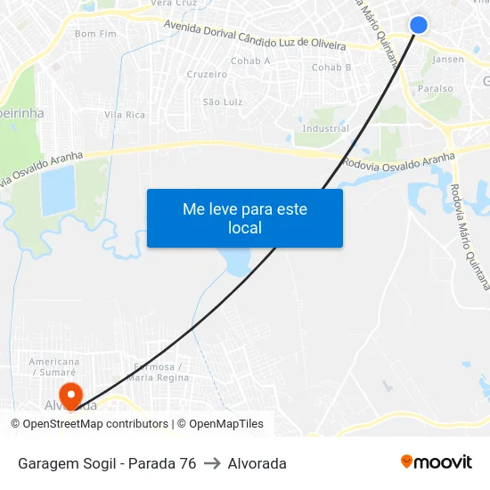 Garagem Sogil - Parada 76 to Alvorada map