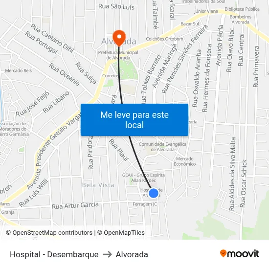 Hospital - Desembarque to Alvorada map