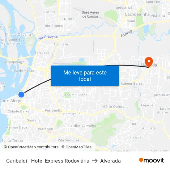 Garibaldi - Hotel Express Rodoviária to Alvorada map