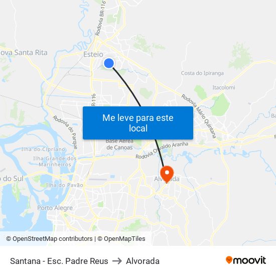 Santana - Esc. Padre Reus to Alvorada map