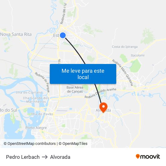 Pedro Lerbach to Alvorada map