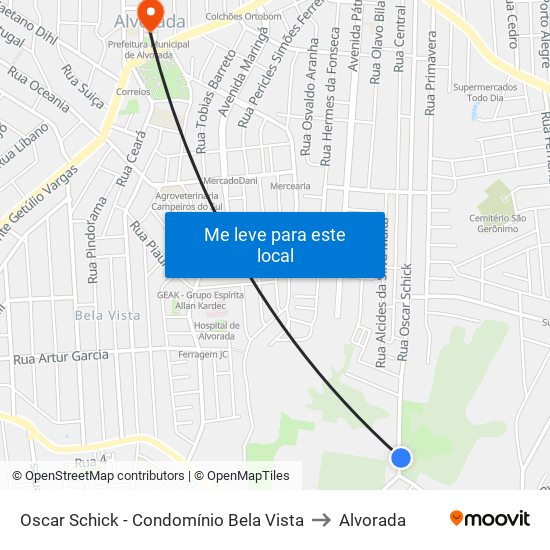 Oscar Schick - Condomínio Bela Vista to Alvorada map