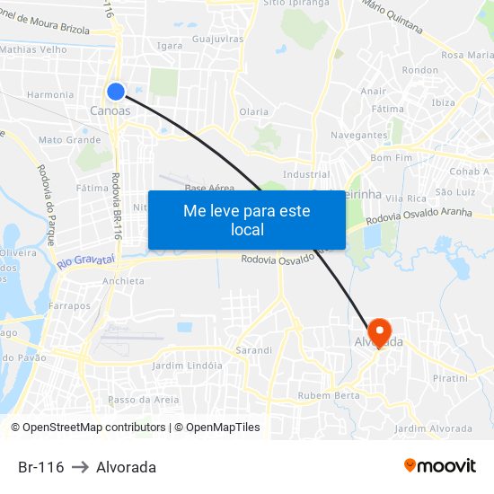 Br-116 to Alvorada map