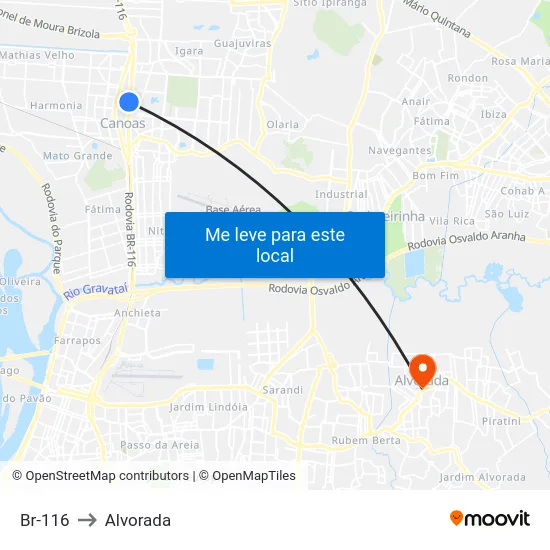 Br-116 to Alvorada map