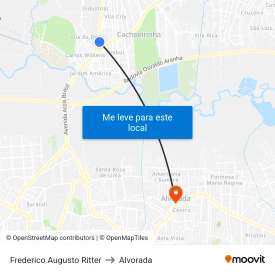 Frederico Augusto Ritter to Alvorada map