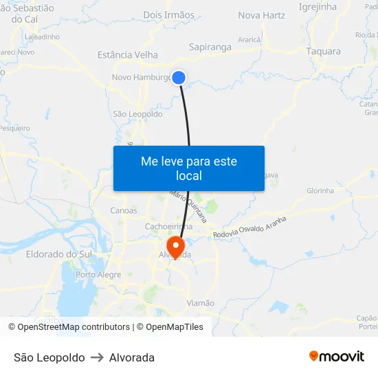 São Leopoldo to Alvorada map