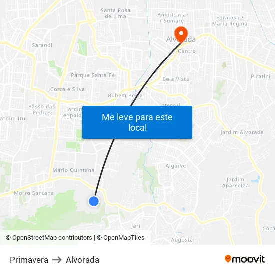 Primavera to Alvorada map