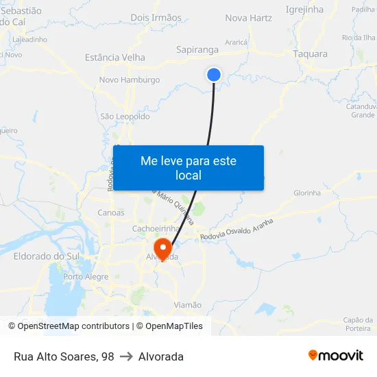 Rua Alto Soares, 98 to Alvorada map