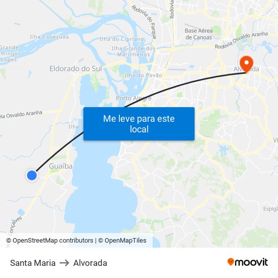 Santa Maria to Alvorada map