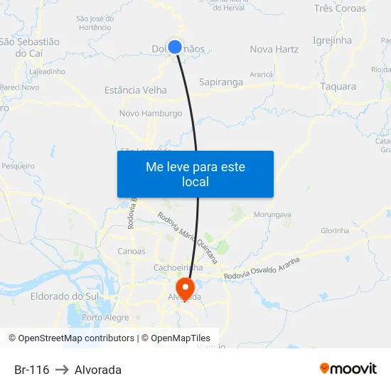 Br-116 to Alvorada map