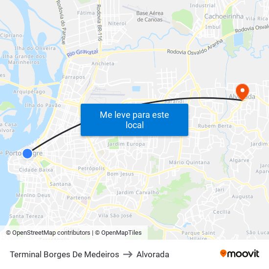 Terminal Borges De Medeiros to Alvorada map