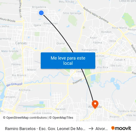 Ramiro Barcelos - Esc. Gov. Leonel De Moura Brizola to Alvorada map