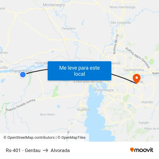 Rs-401 - Gerdau to Alvorada map