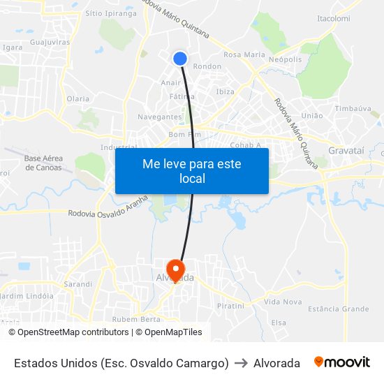 Estados Unidos (Esc. Osvaldo Camargo) to Alvorada map