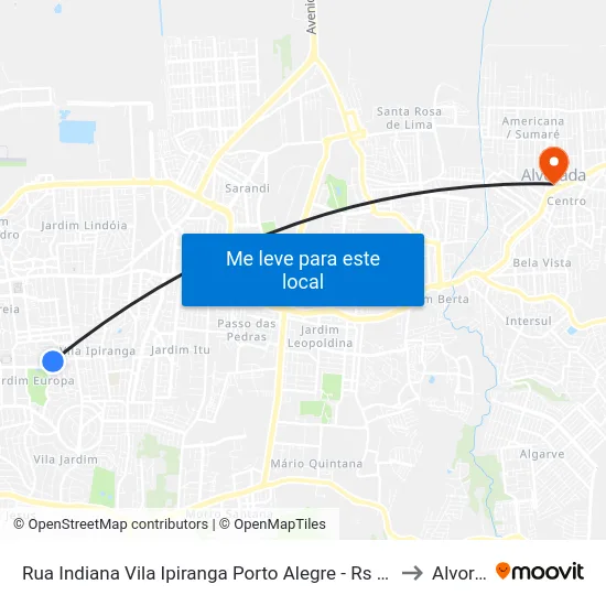 Rua Indiana Vila Ipiranga Porto Alegre - Rs 91360-394 Brasil to Alvorada map