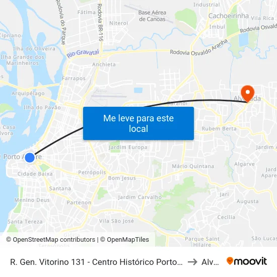 R. Gen. Vitorino 131 - Centro Histórico Porto Alegre - Rs 90010-020 Brasil to Alvorada map