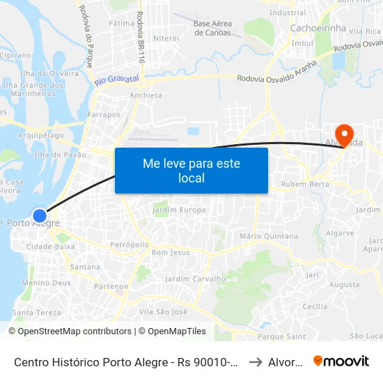 Centro Histórico Porto Alegre - Rs 90010-240 Brasil to Alvorada map