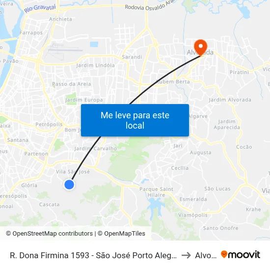 R. Dona Firmina 1593 - São José Porto Alegre - Rs 91520-210 Brasil to Alvorada map