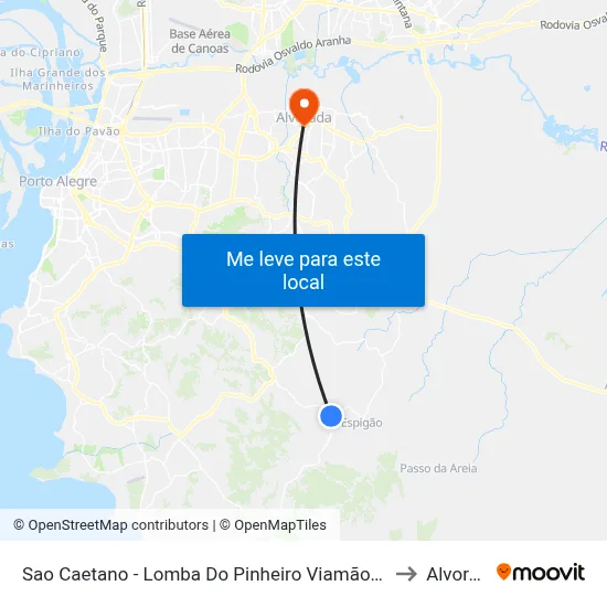 Sao Caetano - Lomba Do Pinheiro Viamão - Rs Brasil to Alvorada map