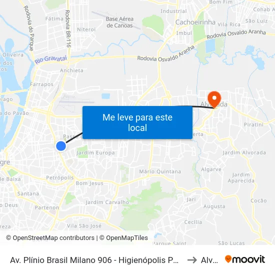 Av. Plínio Brasil Milano 906 - Higienópolis Porto Alegre - Rs 90520-002 Brasil to Alvorada map