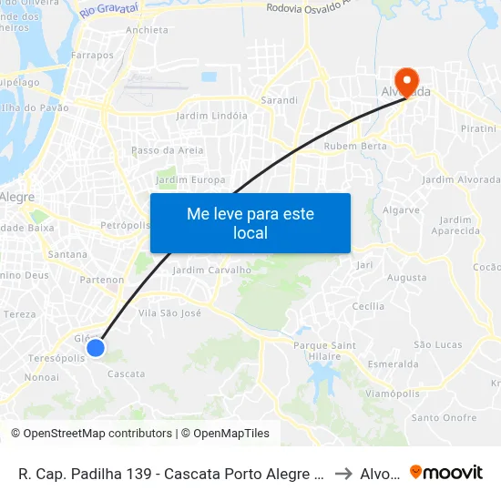 R. Cap. Padilha 139 - Cascata Porto Alegre - Rs 91710-100 Brasil to Alvorada map