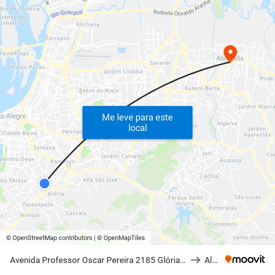 Avenida Professor Oscar Pereira 2185 Glória Porto Alegre - Rio Grande Do Sul 90660-080 Brasil to Alvorada map